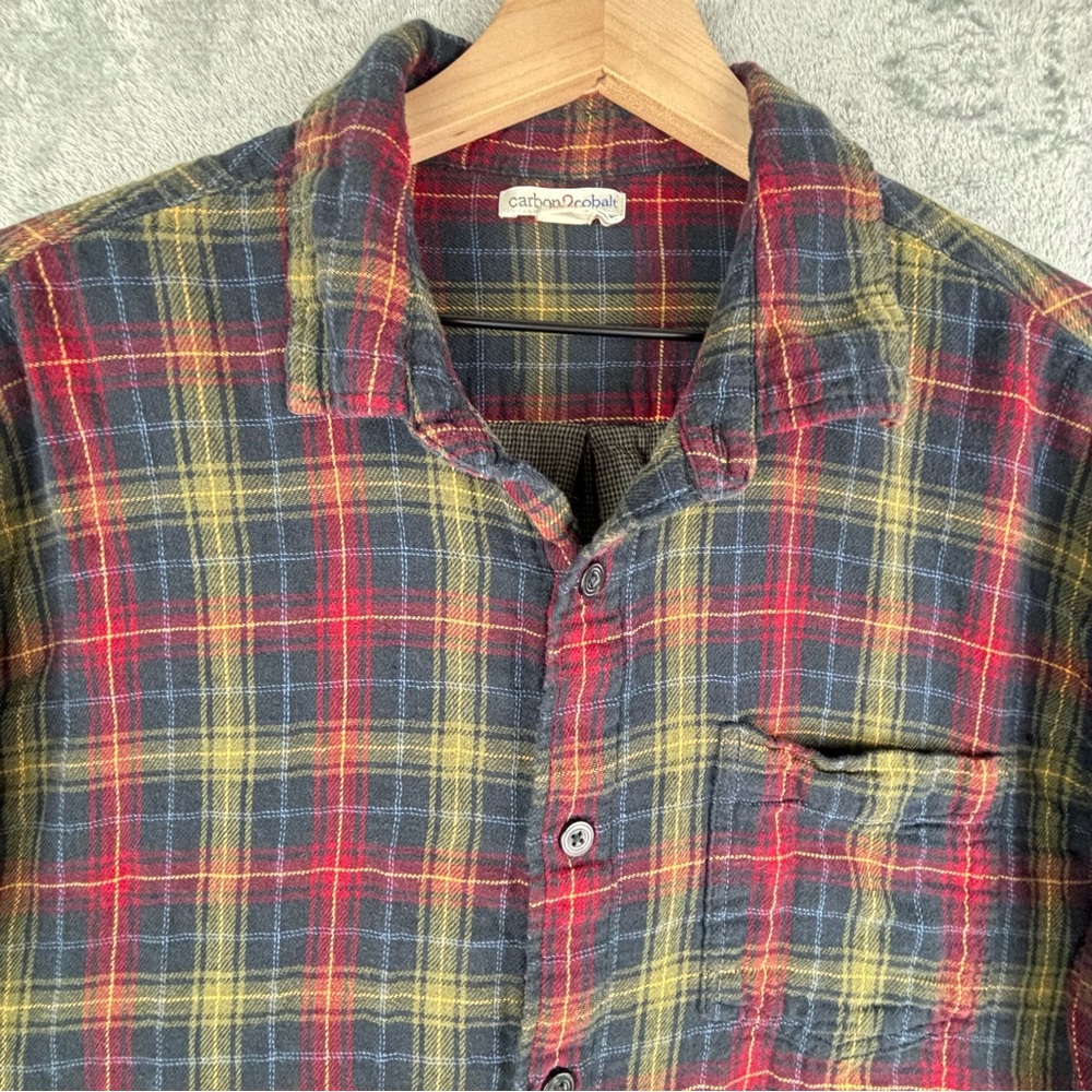 Carbon2Cobalt Shirt Men Large Green Red Plaid Flannel Gauzey Outdoor - Picture 5 of 13